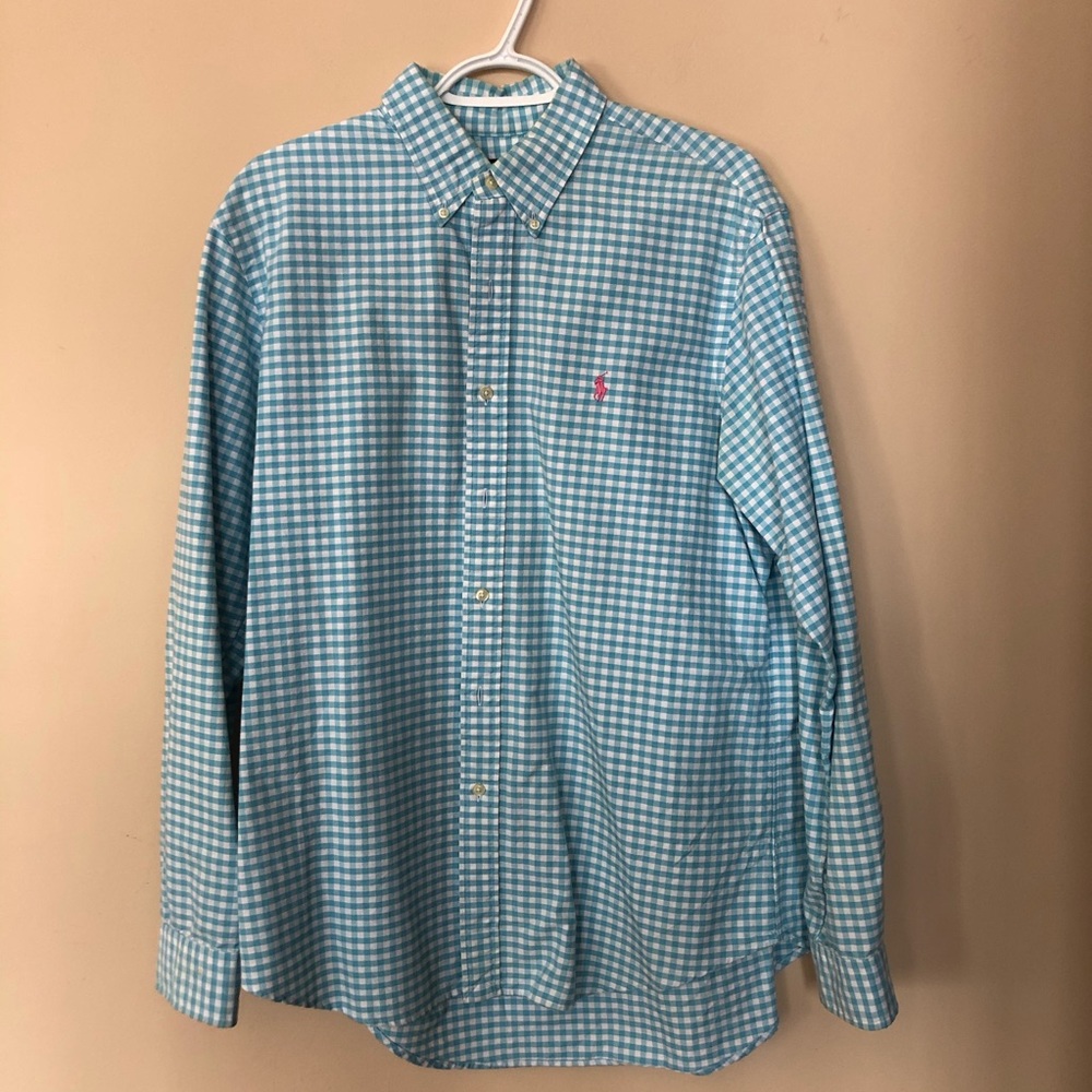 Men’s Blue &White Ralph Lauren Checkered Button-Up